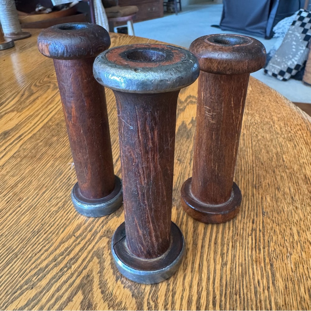 Vintage Wooden Spools — Candle Holders - Set of 3